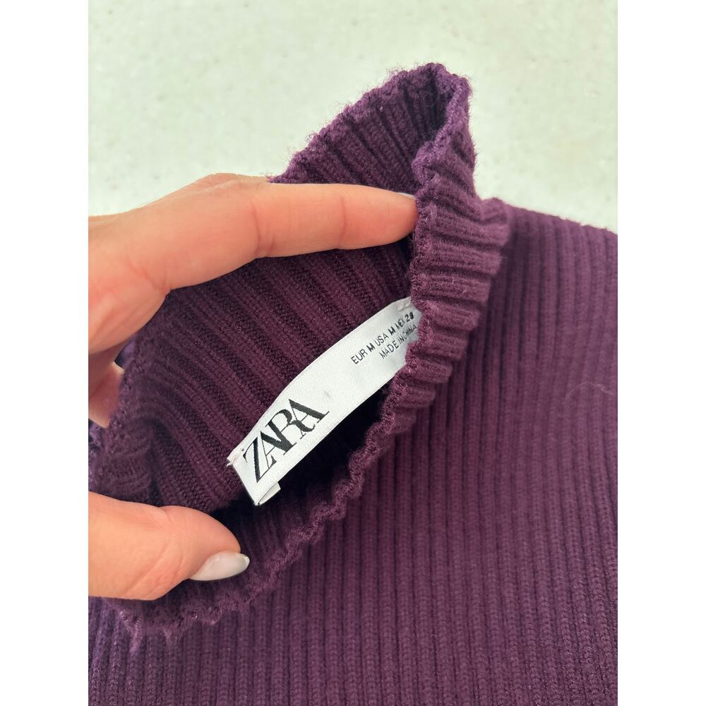 Zara Ribbed Mock Neck Sleeveless Sweater Vest Plum Purple Size M USA 8 - Picture 5 of 8